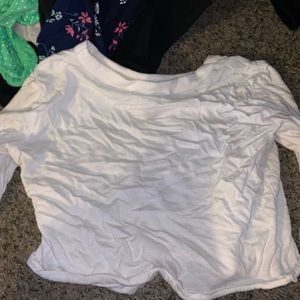 White crop top under shirt
